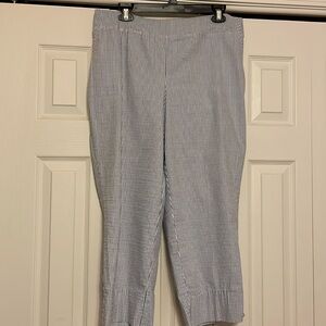 Lila Rose blue and white striped capris.